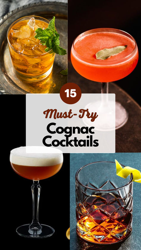 Cognac Cocktails New Fashioned Cocktail, D'usse Cocktail Recipes, Cocktails With Cognac, Cognac Drinks Cocktails, Drinks With Cognac, Strong Cocktail Recipes, Courvoisier Cocktails, Cognac Recipes, Cognac Cocktails