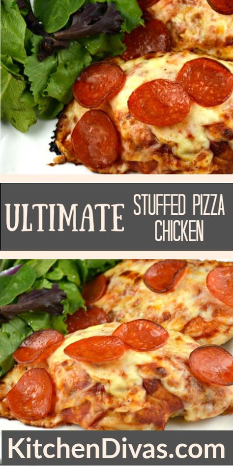 Pepperoni And Cheese Stuffed Chicken, Pepperoni And Pesto Chicken Melt, Pizza Chicken Breast, Pepperoni Chicken Bake, Pepperoni Stuffed Chicken Breast, Chicken With Pepperoni, Pepperoni Stuffed Chicken, Chicken Breast Pizza, Pizza Chicken Bake