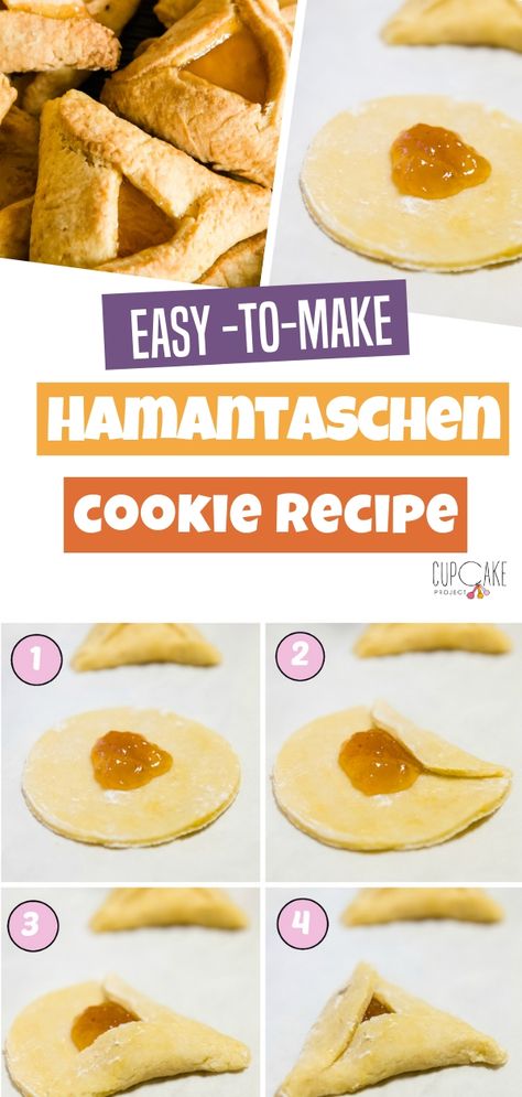 Jewish Baking Recipes, Easy Jewish Desserts, Jewish Desserts Hanukkah, Jewish Cookies Hanukkah, Jewish Cookies Recipes, Easy Jewish Recipes, Jewish Sweets, Easy Hamantaschen Recipe, Purim Food