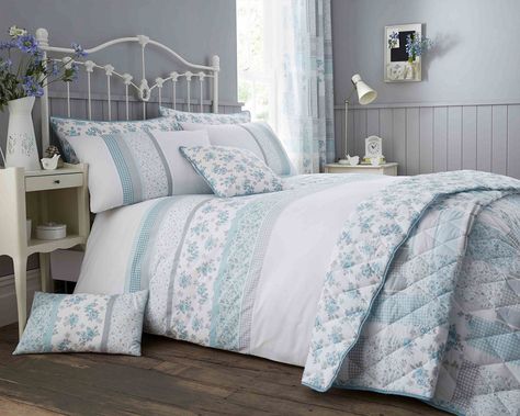 Garden Floral Duck Egg Blue Print Luxury Duvet Sets Matching Bedroom Accessories Duck Egg Blue Bedroom, Luxury Duvet Sets, Grown Up Bedroom, Percale Duvet Cover, Complete Bedding Set, Geometric Duvet Cover, Velvet Duvet, Bay Windows, Striped Duvet