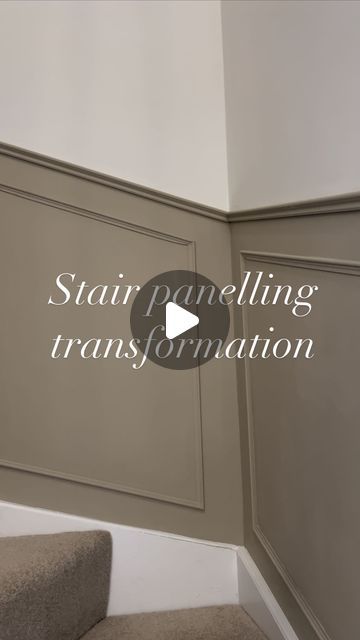 Ellie, Rob, Loki & Bear 🐻🤍 | STAIR PANELLING COMPLETE ✅  This has definitely been one of the most complex, frustrating projects we’ve done so far - but we persevered... | Instagram Stair And Landing Panelling, Staircase Wall Cladding Ideas, Under The Stairs Panelling, Up The Stairs Panneling, Hall And Stairs Panelling, Wall Paneling On Stairs, Sage Green Panelling Hallway, Stair Wall Paneling Ideas, Box Molding Stairway