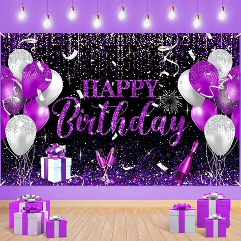 Silver Birthday Decoration, Black Birthday Theme, Purple Birthday Decorations, Chivas Wallpaper, 60th Birthday Banner, Happy 55th Birthday, Purple Happy Birthday, Birthday Background Design, Birthday Party Images