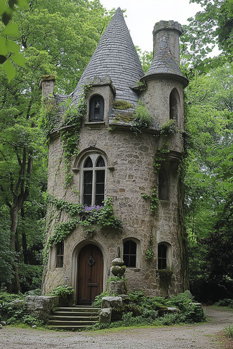 Discover 25+ enchanting home decor ideas to infuse your space with witchy vibes. From mystical tapestries to magical altar setups, awaken your inner witch and transform your home into a spellbinding sanctuary. 🌟🔮 #WitchyHomeDecor #MagicalSpaces #InnerWitch #EnchantingDecor Stone Tower House, Witch Cabin Aesthetic, Tiny House Castle, Victorian Stone House, Stone Tiny House, Witchy Victorian House, Castle Tiny House, Witchy Cottage Exterior, Tiny Castle House