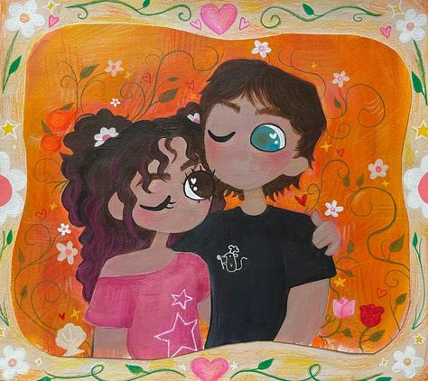 birthday gift for my lovely lovely boyfriend <3 Acrylic and colored pencil on Bristol 🎀🍊 Little painting of the 2 of us :) my first time drawing us together and I feel like I captured our looks and dynamic pretty well so I’m very happy with how it turned out!! Happy birthday Kade I love u!!🎈🍰 + the little envelope I had to hand make for the letter I wrote him lol - - - - #commission #gallery #acrylicpainting #paint #painting #artistsoninstagram #sketch #canvaspainting #illustration #art #d... Love U Drawings, Birthday Canvas Painting For Boyfriend, Painting For Your Girlfriend, Painting Gift Ideas For Boyfriend, Will You Be My Girlfriend Painting Ideas, Painting For My Girlfriend, Boyfriend Girlfriend Painting Ideas, The Letter I, Time Drawing