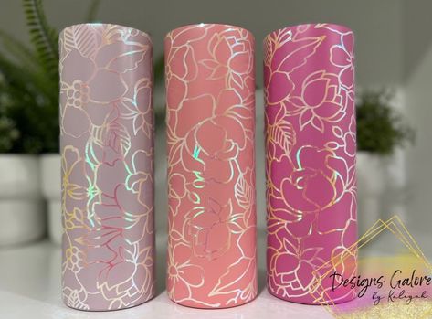 Flower Tumbler, Pink Cadillac, Glitter Tumbler Cups, Floral Tumbler, Floral Decal, Custom Tumbler Cups, Tumbler Cups Diy, Diy Tumblers, Cup Wrap