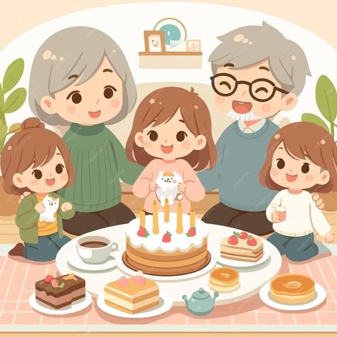 Premium Vector | A kawaii family gathering in a new occasion Family Aesthetic Cartoon, Cartoon Family, Family Aesthetic, Cartoon Birthday, Family Cute, Aesthetic Cartoon, Family Vector, Illustration Art Kids, Family Illustration