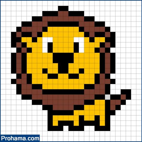 Lion Pixel Art | Pixel Art 20x20 Pixel Art Cute, Pixel Art Easy, Cute Pixel Art, Art Pixel, Easy Pixel Art, Easy Animals, Quilt As You Go, Art Easy, Art Cute