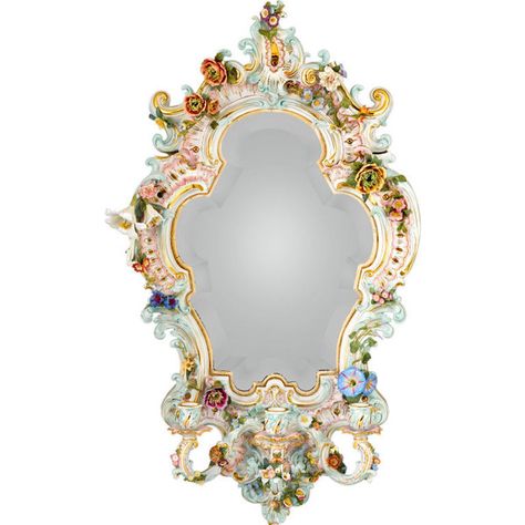 Meissen Porcelain Three-Light Mirror at 1stdibs ❤ liked on Polyvore Porcelain Mirror, Meissen Porcelain, Digital Museum, Ornate Mirror, Rococo Style, Through The Looking Glass, Antique Porcelain, Porcelain Vase, Antique Mirror