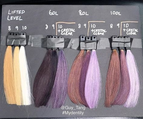 Hair color Guy Tang My Identity Dusty Lavender Demi Brunette Ombre Balayage, Guy Tang Hair, Auburn Hair Balayage, Hair Color Swatches, Hair Levels, Lavender Hair Colors, Blonde Ombre Balayage, Hair Color Formulas, Guy Tang