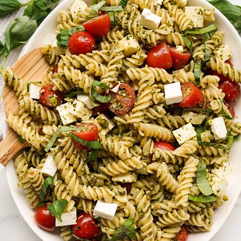 Pesto Pasta Salad Pesto Pasta Salad Recipes Cold, Pasta Salad With Creamy Pesto Vinaigrette, Cold Creamy Pesto Pasta Salad, Pasta Salad Recipes Tri Color, Pasta Salad Tri Color, Cookout Dishes, Summer Pasta Dishes, Picnic Side Dishes, Pasta Salad Ingredients