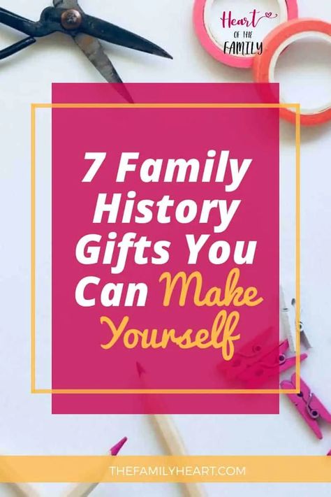 Do you like to DIY your gifts? Check out these cool ideas for family history gifts you can make yourself. There's sure to be something your family will love! #genealogy #family #gifts #DIY Genealogy Display Ideas, Family Reunion Keepsakes Diy, Family History Display Ideas, Family History Gifts Ideas, Family Reunion Souvenirs Ideas, Genealogy Activities, Reunion Activities, Family Reunion Keepsakes, Family Tree Projects