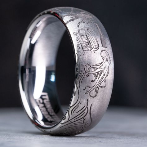 High-seas Adventure Nautical Tungsten Band - Etsy Canada Wedding Ring Man, Fun Beauty Products, Dbz Drawings, Sea Print, Mens Necklace Pendant, Dark Jewelry, Ring Man, Ring Bearer Outfit, Glamour Nails