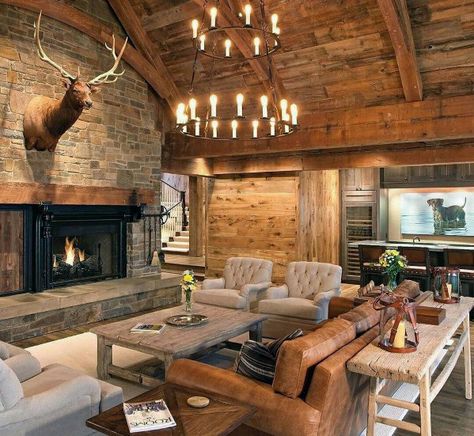 Log Cabin Wood Ceiling Ideas With Rustic Design Wood Ceiling Ideas, Log Cabin Interior Design, Sala Vintage, Wooden Ceiling Design, Cabin Interior Design, Log Cabin Interior, Country Interior Design, Wooden Ceiling, Rustic Ceiling