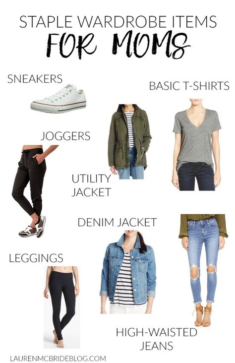 A short list of staple wardrobe items for moms that are stylish and comfortable enough for chasing the kids! Clothes For Moms, Outfits Jewelry, Lauren Mcbride, Staple Wardrobe, Bo Ho, Mom Wardrobe, Minimal Wardrobe, Moda Emo, Wardrobe Goals