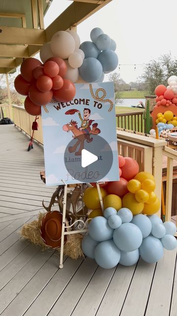 Nicole Creations Houston on Instagram: "Liam’s 1st Round up!

Design and decor @nicole_creations_houston 
Vinyls @proquickmedia 
Barrel @overthetoppartyevents 

Thanks to my 1st time client for choosing us 

#woodyroundup #woody #cowboy #birthdaypartydecor #birthdaypartyideas #eventplanner #eventplanning #partyplanner #partydecor #partydecorations #partystylist #partystyling #luxurykidsparty #kidsparty #kidspartyideas #kidspartydecor #kidspartyplanner #kidsevents #kidseventstyling #kidspartystyling #kidsparties" Toys Story 1st Birthday Party Ideas, Woody Cowboy Party, Toy Story Birthday Party Backdrop, 1st Round Up Birthday, Toy Story Arch Backdrop, Woodys Round Up Party, Woody Theme Birthday Party, Woodys Roundup Birthday Party, Cowboy Kids Party