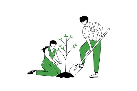 People planting tree flat contour vector illustration. Gardeners, farmers isolated cartoon outline character on white background. Community work day simple drawing. Farming gardening concept. ZIP file contains: EPS, JPG. If you are interested in custom design or want to make some adjustments to purchase the product, don't hesitate to contact us! bsd@bsdartfactory.com People Planting Trees Drawing, Planting Tree Illustration, Planting Trees Illustration, People Illustration Simple, Gardener Illustration, Coop Logo, Pottery Simple, Cartoon Outline, Vegetable Drawing