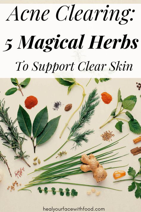 Want to clear your acne naturally? Find out which 5 magical herbs support clear skin and help you heal your acne! Herbs For Clear Skin, Clear Skin Detox, Acne Clearing, Herbal Skin Care, Natural Acne, Magic Herbs, Herbal Recipes, Magical Herbs, Skin Detox