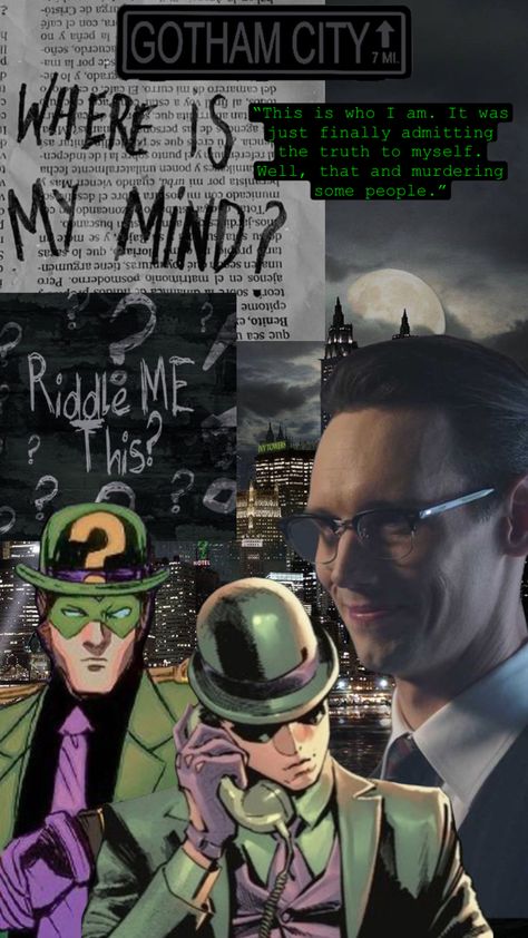 #myfirstshuffle #theriddler #edwardnygma #gotham Cool Backrounds, Riddler Gotham, Gotham City, Gotham, Comics, Movie Posters