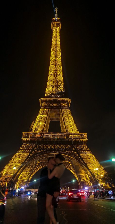 Lovers under Eiffel Tower Eiffel Tower At Night, Vision Boards, At Night, Eiffel Tower, Vision Board, Tower, Kiss, Paris, Collage