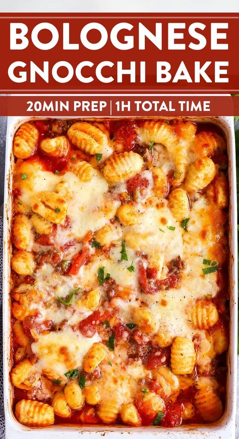 Easy Bolognese, Gnocchi Bake, Gnocchi Recipes Easy, Gnocchi Dishes, Baked Gnocchi, Gnocchi Recipes, Easy Casserole, Casserole Dish, Ground Beef Recipes