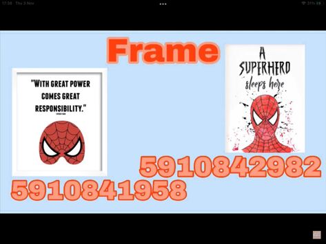 Bloxburg Picture Codes Marvel, Bloxburg Picture Codes Spiderman, Spiderman Codes Bloxburg, Amazon Roblox Decal, Berry Avenue Codes Pictures Boys Room, Spider Man Bloxburg Codes, Bloxburg Boys Room Decals, Bloxburg Decals Codes Long Painting, Bloxburg Spiderman Decal Codes