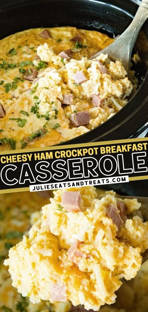 Ham Crock Pot, Ham Crockpot, Crock Pot Breakfast Casserole, Crock Pot Breakfast, Ham Breakfast Casserole, Slow Cooker Breakfast Casserole, Crockpot Breakfast Casserole, Cheesy Ham, Breakfast Crockpot Recipes