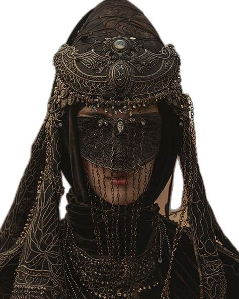 Fantasy Veil Art, Fantasy Head Covering, Dune Bene Gesserit Costume, Bene Gesserit Costume, Dune Costume Design, Dune Accessories, Mystic Fashion, Dune Characters, Georgian Dress