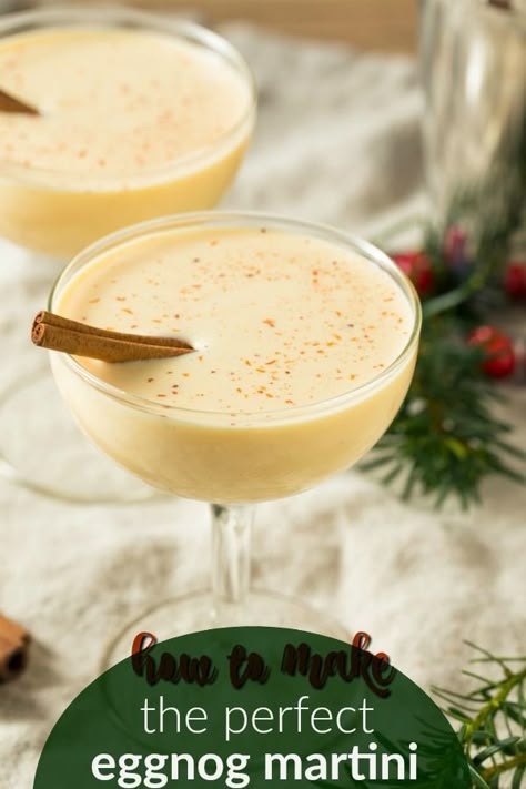 Egg Nog Martini, Eggnog Martini Recipe, Eggnog Martini, Eggnog Recipes, Eggnog Drinks, Eggnog Cocktail, Eggnog Recipe Homemade, Breakfast Drinks, Christmas Eggnog