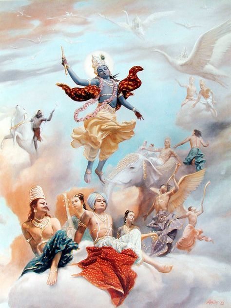 Krishna leaving the planet by Ram Das Abhiram Dasa Krishna Avatar, Krishna Statue, Lord Vishnu Wallpapers, Hinduism Art, Vedic Art, Goddess Artwork, Lord Krishna Wallpapers, Krishna Radha Painting, Radha Krishna Art