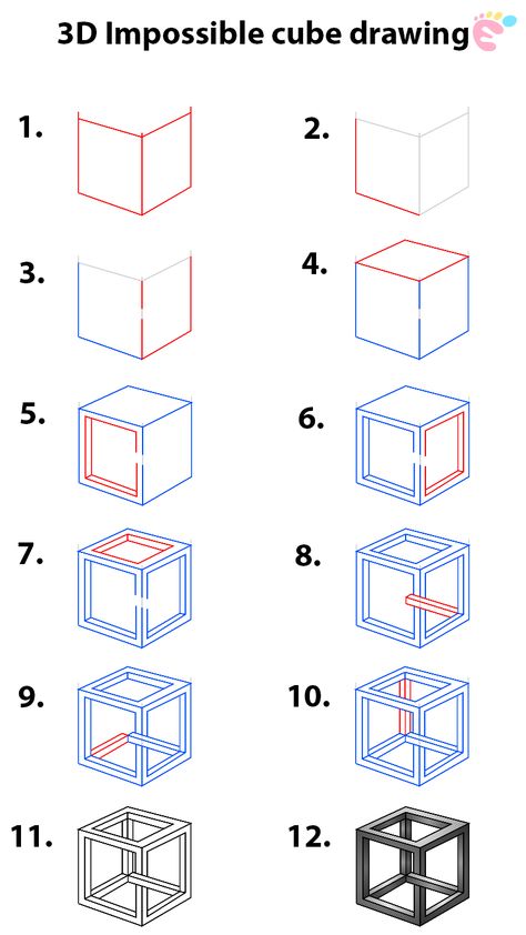 Square 3d Drawing, How To Draw A Rubix Cube, Impossible Shapes Step By Step, How To Draw A 3d Cube, How To Draw A Cube, Easy 3d Drawings Step By Step, How To Draw 3d Shapes, 3d Geometric Shapes Drawing, 3d Square Drawing