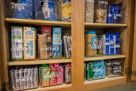 Small Food Cabinet Organization, Organizing Small Pantry Cabinet, How To Create Pantry In Small Kitchen, Organizing Food Cabinets, Organize Food Cabinets, Organize Snacks In Cabinet, Small Cabinet Organization Kitchen, Cabinet Food Organization, No Pantry Solutions Kitchens