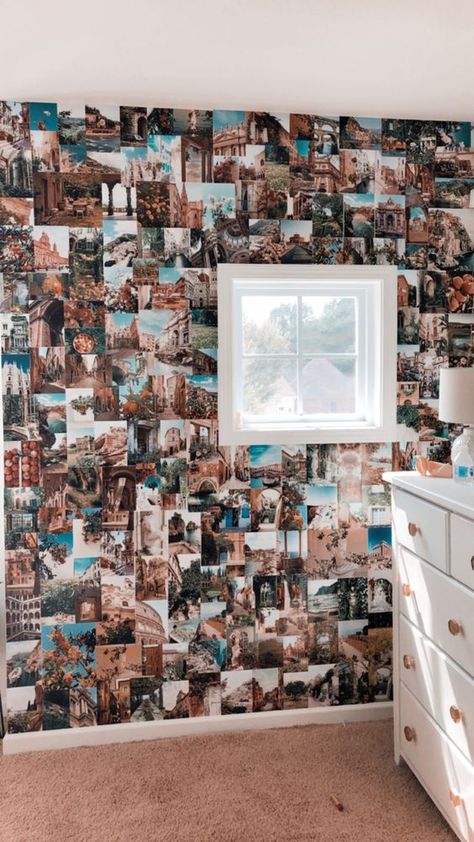 Wall Full Of Pictures Aesthetic, Room Ideas Picture Wall, Bedroom Picture Collage, Pic Collage On Wall, Photo Wall Inspiration, Aesthetic Picture Wall, Photo Wall Collage Bedroom, Diy Wall Collage, Photo Walls Bedroom