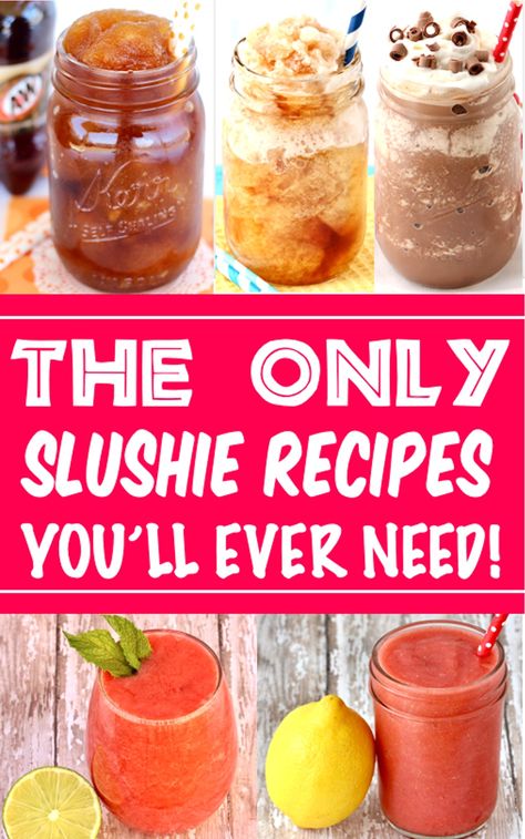 Slushies Pepsi Slushie Recipe, Nostalgia Slushie Machine Recipes, How To Make Wine Slushies At Home, Icee Slushie Machine Recipe, Blended Ice Drinks, How To Make A Slurpee, Slushy Cup Recipes, Fruit Slushy Recipe, Frozen Fruit Slushies