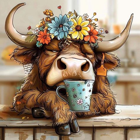 I Love Cows, Cow Pictures, Mosaic Crosses, Blue Cups, Hur Man Målar, Cows Funny, Gems Art, Cow Art, Chai Latte