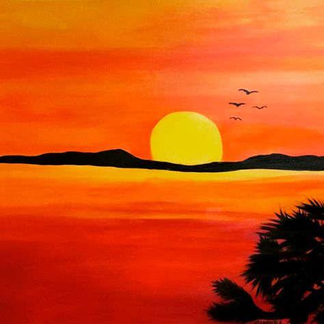 Therapeutic Drawing, Sunset Painting Easy, Easy Nature Paintings, Colourful Background, Acrylic Painting Diy, Acrylic Painting Tutorials, Sunset Art, Sunset Painting, Diy Canvas Art Painting