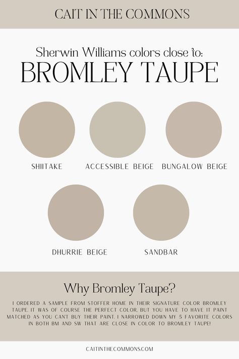 Best Taupe Colors For Kitchen Cabinets, Cottage Interiors Modern, Bromley Taupe, Taupe Kitchen Cabinets, Beige Kitchen Cabinets, Taupe Paint Colors, Paint Color Guide, Taupe Kitchen, Taupe Paint