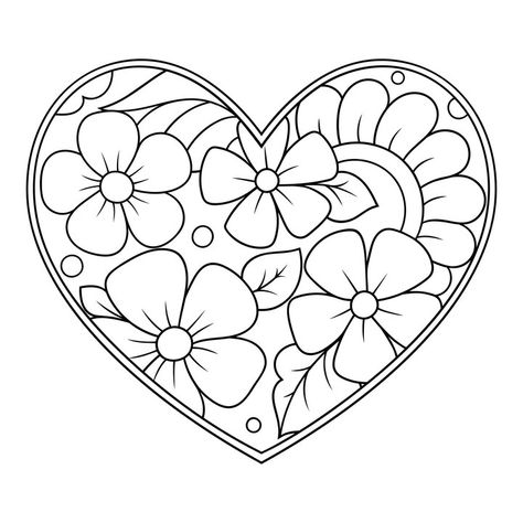 Mehndi Flower, Heart Mandala, Henna Drawings, Flower Pattern Drawing, Heart Stencil, Heart Coloring Pages, Coloring Pages Inspirational, Contemporary Embroidery, Valentines Day Greetings