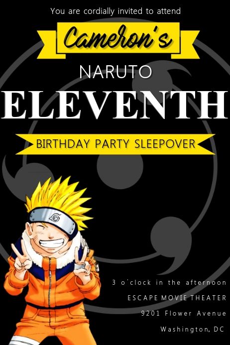 Naruto Birthday Invitation Naruto Invitation Template, Naruto Birthday Invitations, Naruto Theme, Escape Movie, Naruto Free, Naruto Birthday, Bday Party Invitations, Eleventh Birthday, Anime Birthday