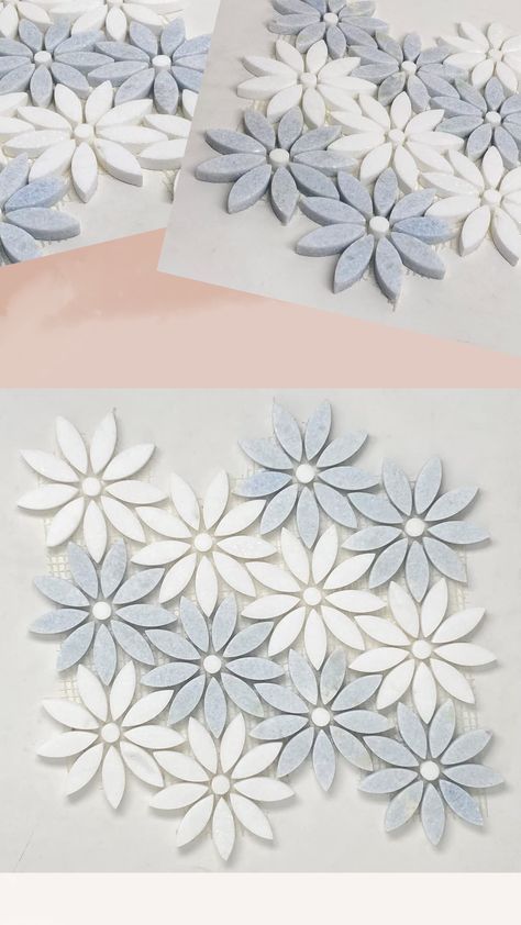 Flower Kitchen Backsplash, Flower Backsplash Kitchen, Flower Tile Backsplash, Carpenter Kitchen, Daisy Tile, Marble Waterjet, Tile For Kitchen Backsplash, Thassos Marble, Daisy Flower Pattern