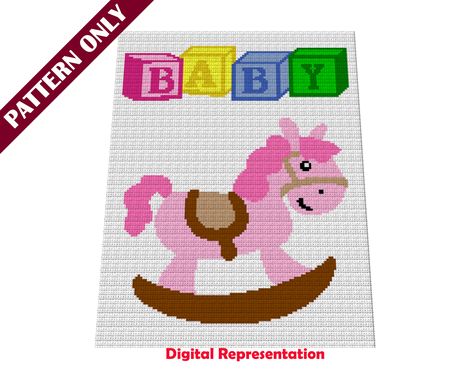 Instant digital download, cute littel rocking horse blanket pattern. Easy to follow instructions with color graph. Single Crochet Baby Blanket, Horse Blanket Pattern, Horse Blanket, Crochet Unique, Color Graphing, Baby Afghan Crochet, Horse Pattern, Crochet Simple, Horse Blankets