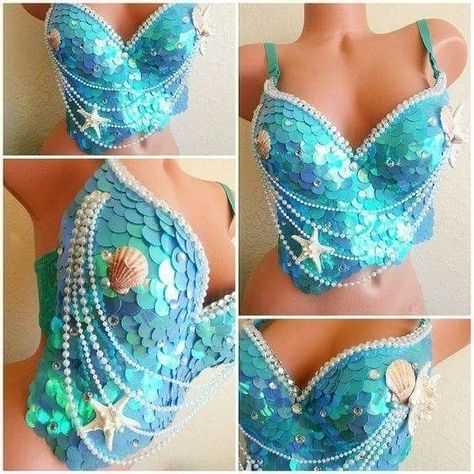 Mermaid Bustier, Mermaid Costume Diy, Mermaid Halloween Costumes, Mermaid Accessories, Iridescent Mermaid, Mermaid Bra, Mermaid Top, Mermaid Halloween, Mermaid Crown