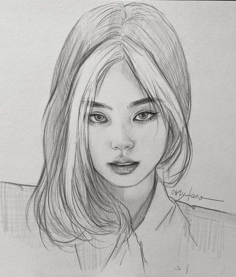 Semi Realism Portrait, Jennie Drawing, Blackpink Header, Pencil Drawing Portrait, Pencil Sketches Easy, Pencil Drawing Images, 얼굴 드로잉, Pop Art Drawing, Pencil Sketch Images