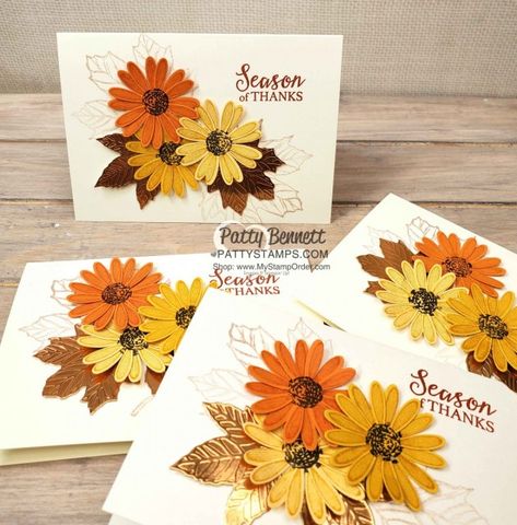 Daisy Delight Stampin' Up, Fall Cards Handmade, Thanksgiving Cards Handmade, Fall Greeting Cards, Sunflower Cards, Daisy Cards, Thanks Card, Thanksgiving Cards, Punch Cards