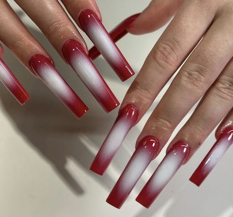 Red And White Aura Nails, Red Airbrush Nails, Airbrush Nail, Airbrush Nail Art, Punk Nails, Airbrush Nails, Long Acrylic Nail Designs, Drip Nails, Grunge Nails