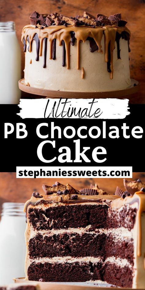 Peanut Butter Overload Cake, Peanut Chocolate Cake, Chocolate Peanut Cake, Peanut Butter Chocolate Layer Cake, Chocolate Cake With Peanut Butter Filling, Chocolate Pb Cake, Peanut Butter And Chocolate Cake, Chocolate And Peanut Butter Cake, Chocolate Cake Frosting Ideas