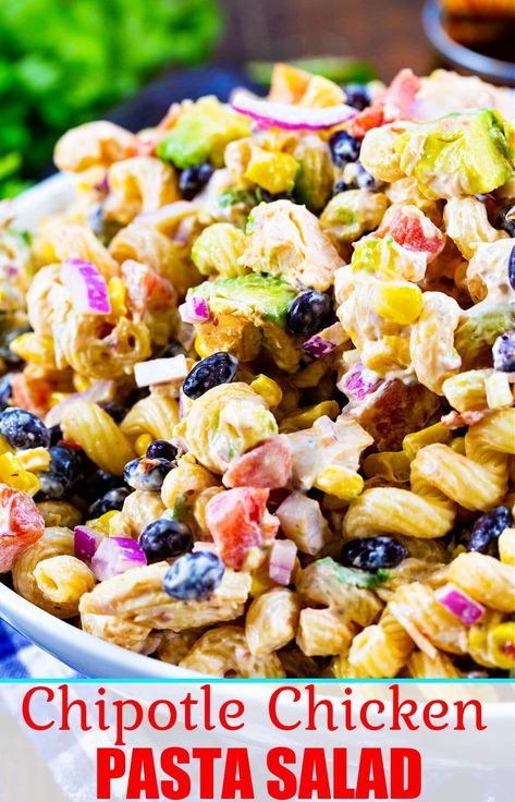 Chipotle Pasta Salad, Chipotle Chicken Salad Recipe, Chipotle Chicken Pasta, Chipotle Pasta, Chicken Enchilada Pasta, Chicken Black Beans, Pasta With Mayonnaise, Corn Avocado, Ip Recipes