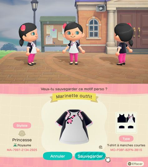 Animal Crossing Miraculous Ladybug, Acnh Miraculous Ladybug, Marinette Outfit, Acnh Garden, Miraculous Marinette, Ladybug Outfits, Acnh Clothes, Acnh Codes, Gaming Room Setup