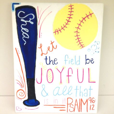 Painted for my best friend for her birthday. Softball canvas! Softball Poster Ideas For Friends, Softball Poster Ideas, Softball Decorations, Softball Posters, Softball Memes, Soccer Posters, Diy Felt Christmas Tree, Friend Canvas, Softball Quotes