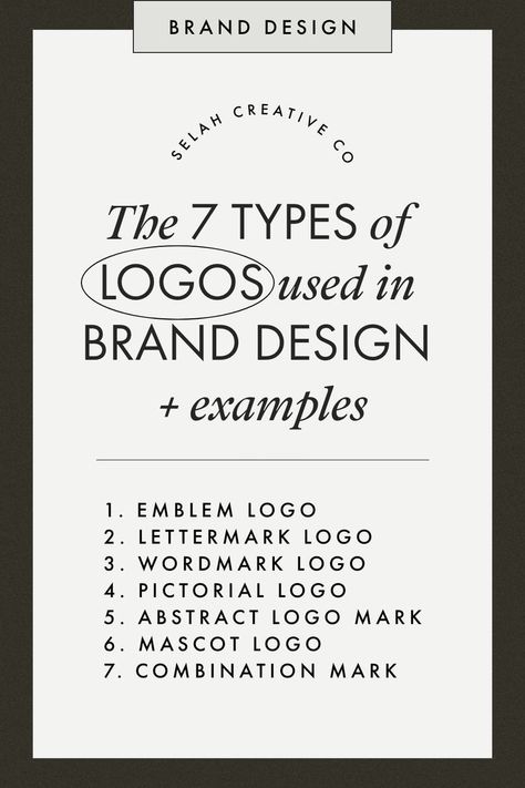 n short, a logo is a graphic mark, symbol, text, or a combination of the three used to identify a particular company's products or services. In this blog, I explain the 7 different types of logos (with examples) used in brand design. Co Branding Logo Examples, Different Types Of Logos, Wordmark Logo Design Identity Branding, Three Word Logo Design, Three Word Logo, Logo With Tagline, Logo Types, Types Of Logos, Wordmark Logo Design