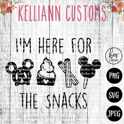 Im Here For The Snacks Disney Svg, Dole Whip Svg, Mickey Pretzel, Here For The Snacks, Disney Family Vacation Shirts, Disney Decals, Disney Silhouettes, Disney Treats, Disney World Outfits